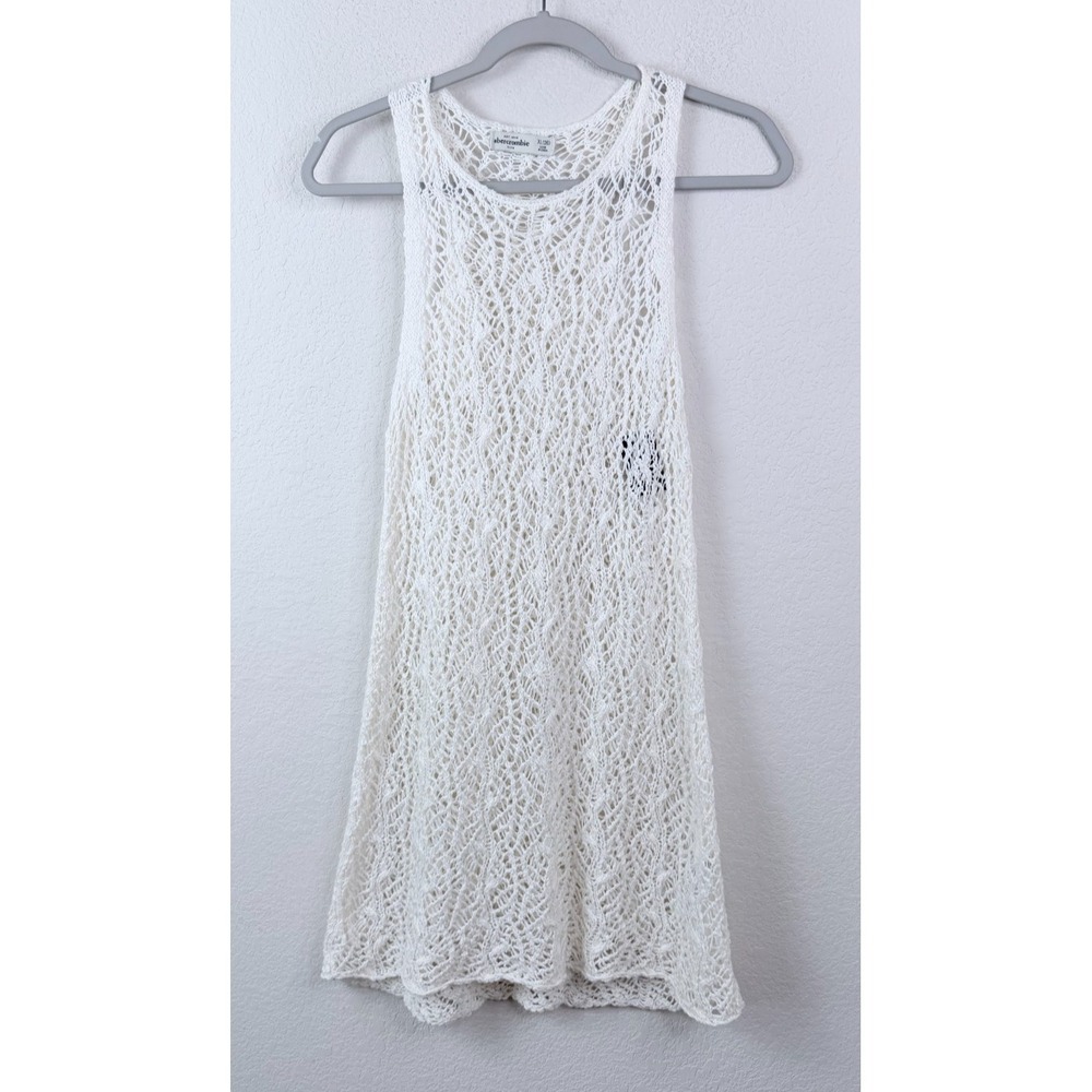 Abercrombie Crochet Knit Dress Girls XL 16 Ivory Sleeveless Boho Beach Cover Up
